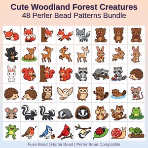 Woodland Forest Creatures Perler Bead Patterns, 48 Designs (PDF Digital Download)
