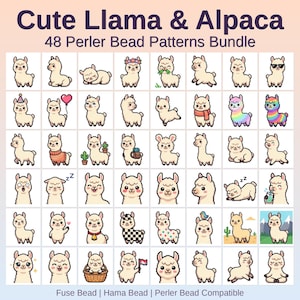 Paquete de patrones de cuentas Llama Alpaca Perler, 48 diseños (descarga digital PDF)