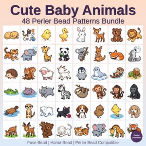 Bundel met babydieren perlerkralenpatronen, 48 ontwerpen (digitale pdf-download)