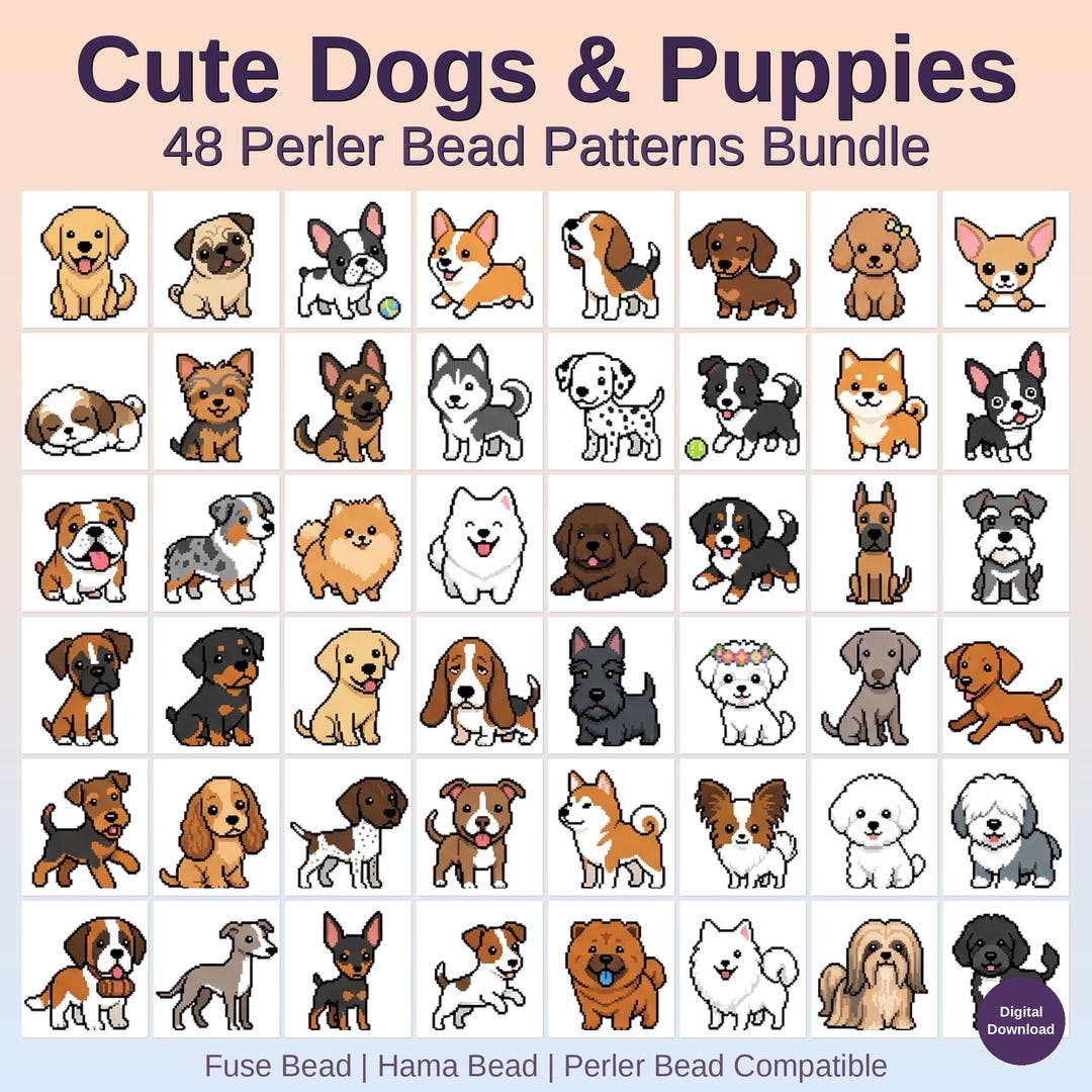 Dog Puppy Perler Bead Patterns, 48 Designs (PDF Digital Download) - Etsy