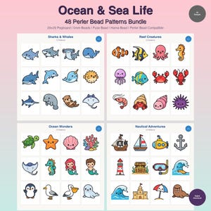 48 Ocean Sea Life Perler Bead Patterns Bundle, Marine Animals (PDF Digital Download)