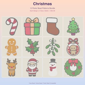 12 padrões de Natal em contas Perler: árvore de Natal, Papai Noel e boneco de neve (download digital em PDF)