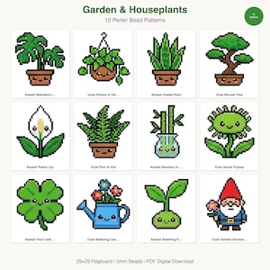 12 Garden & Houseplants Perler Bead Patterns, Monstera Bonsai Venus Flytrap (PDF Digital Download)