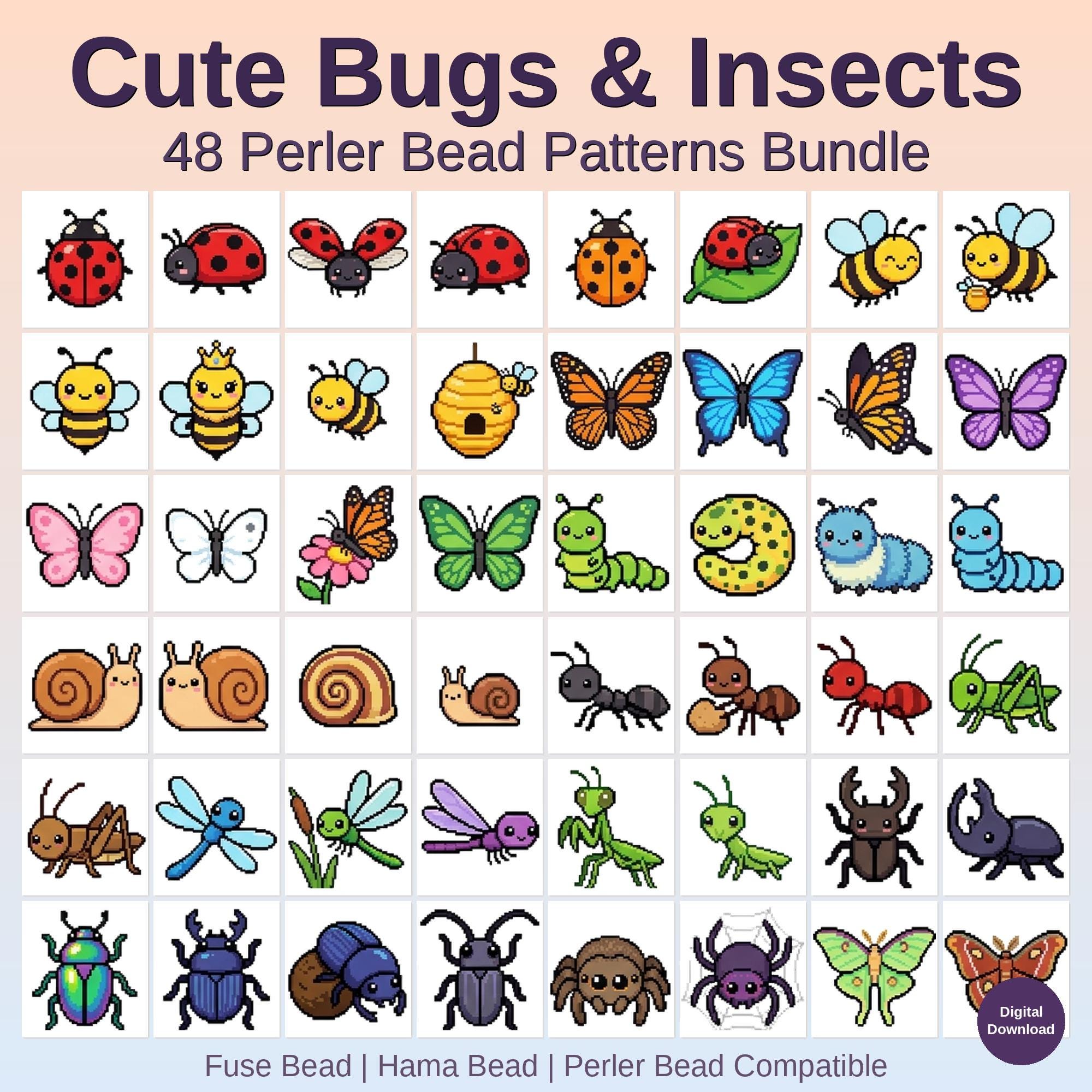 Bugs Insects Perler Bead Patterns Bundle, 48 Designs (PDF Digital ...