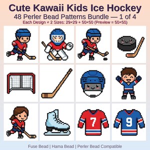 Kawaii Ice Hockey Perler Bead Patterns Bundle, 48 Designs (PDF Digital Download)