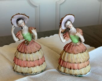 Vintage Hand Painted Porcelain Lace Figurines – Made in Japan – Set of 2 Victorian Ladies