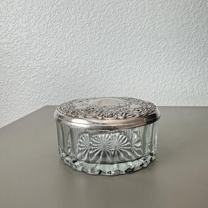 Vintage Glass Trinket Box with Silver Plated Lid