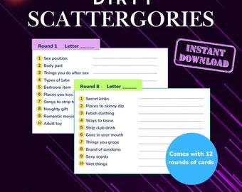 Dirty Scattergories – Gioco da festa stampabile / Serata giochi / Gioco per addio al nubilato / Gioco da bere / Festa di compleanno / Serata tra ragazze