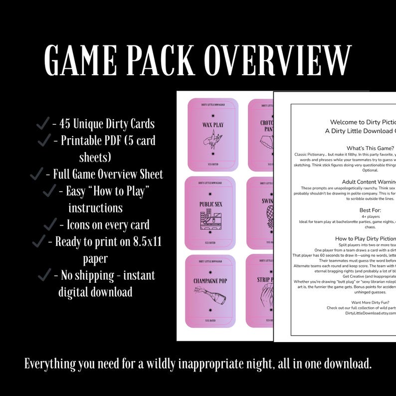 Gioco Pictionary sporco - Gioco per feste per adulti / Gioco da bere / Download immediato / Gioco stampabile / Serata di giochi / Gioco di carte per adulti / Addio al nubilato immagine 6