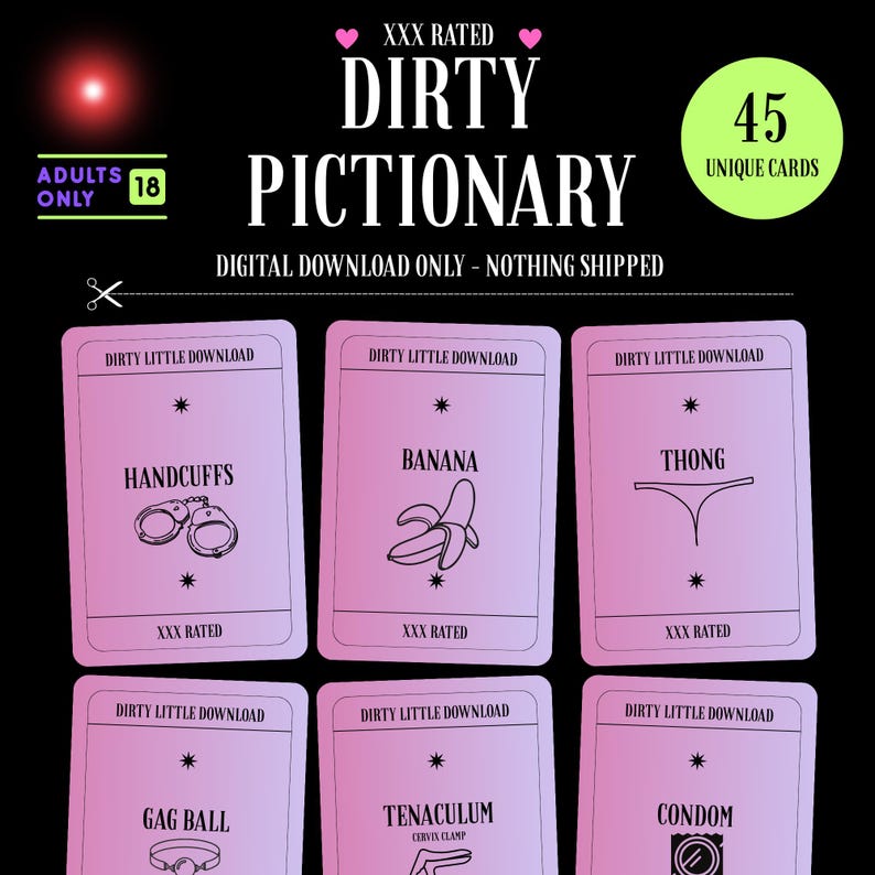 Gioco Pictionary sporco - Gioco per feste per adulti / Gioco da bere / Download immediato / Gioco stampabile / Serata di giochi / Gioco di carte per adulti / Addio al nubilato immagine 1