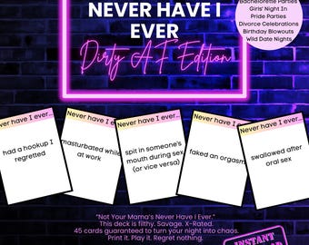Never Have I Ever - Dirty AF Party Edition | Adult Game | Printable Drinking Game for Bachelorette, Girls Night, Game Night | College Party