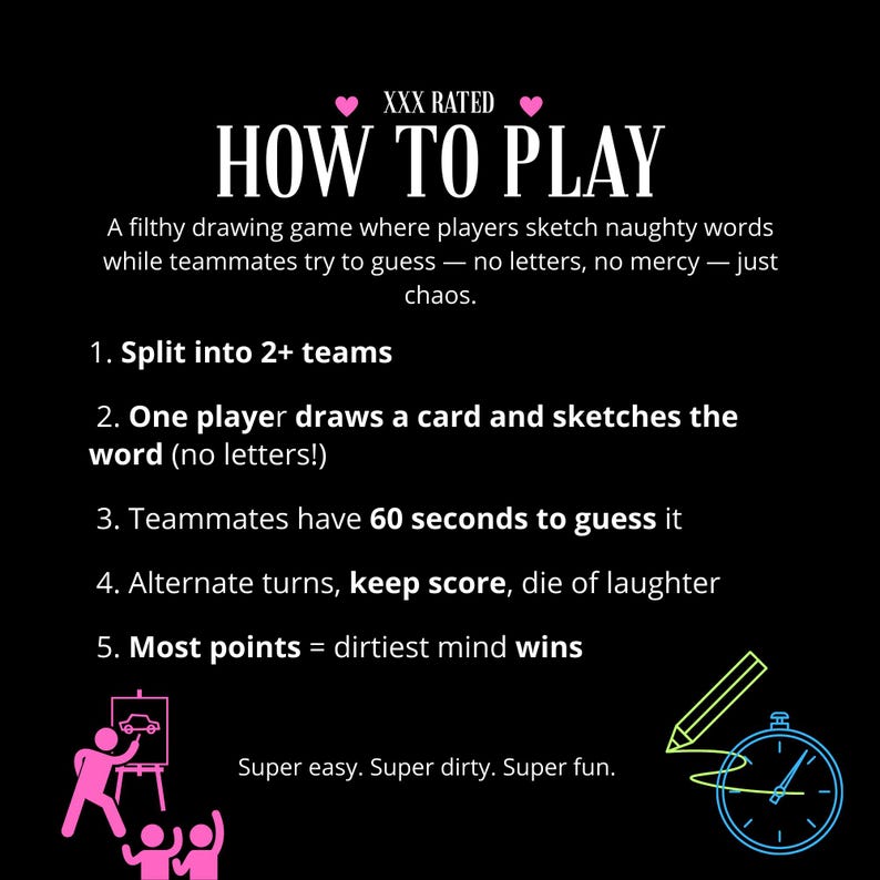 Gioco Pictionary sporco - Gioco per feste per adulti / Gioco da bere / Download immediato / Gioco stampabile / Serata di giochi / Gioco di carte per adulti / Addio al nubilato immagine 4