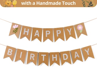 Spring Wildflower Birthday Banner – Pre-Strung 12ft Flower Happy Birthday Banner, Floral Birthday Sign for Women and Girls