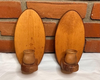 Pair of Vintage Wooden Wall Sconces- 1980’s