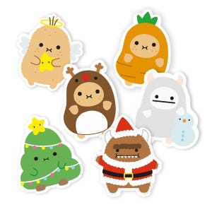 Feestelijk vriendenpakket kerststickers, schattige personagestickers, kerststickers