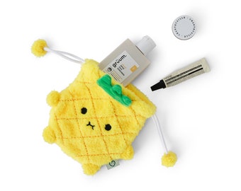 Pineapple Yellow Fluffy Fruit Drawstring Pouch, Makeup Bag, Pineapple Purse