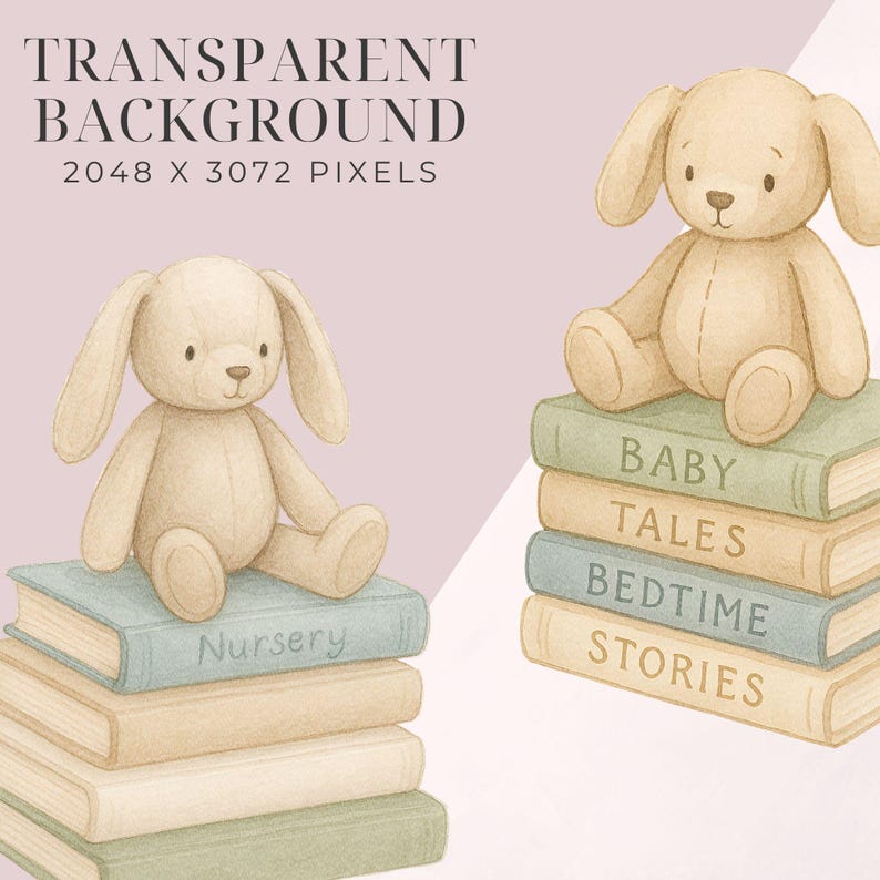 Baby Book Stack Clipart, Watercolor Stacked Books, Nursery Decor ...