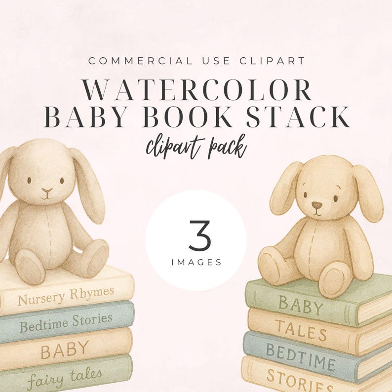 Baby Book Stack Clipart, Watercolor Stacked Books, Nursery Decor ...