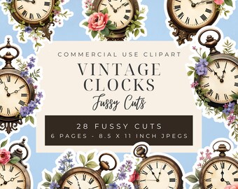 Horloge vintage imprimable, coupes difficiles, kits de journal indésirable, cadran, floral, cadran d'horloge antique, horloges vintage steampunk BB-FCC01 coupe difficile