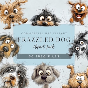 Frazzled Dog Clipart, Quirky Watercolor Puppy Art, Digital Download for Scrapbooking, Card Making, Cute Dogs, Funny Dog Art