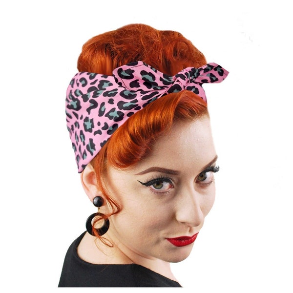 Pink Leopard Print Scarf - Animal Print Bandana - Rockabilly Head Scarf - Punk Bandana