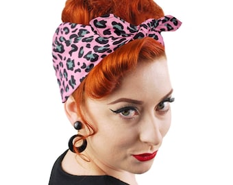 Pink Leopard Print Scarf - Animal Print Bandana - Rockabilly Head Scarf - Punk Bandana - Festival Headband