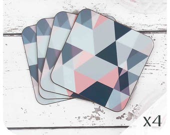 Grey and blush pink Coasters, set of 4 - geometric drinks coasters - blush pink home décor - pink and grey home accessories - pink gift