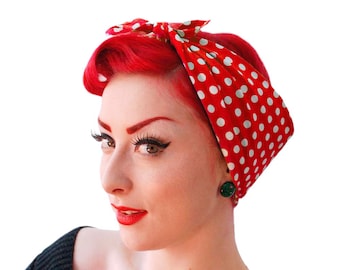 Red Polka Dot Bandana - Rosie the Riveter Bandana - Red Spotty headscarf - Rockabilly Hair Accessories - Roller Derby Bandana