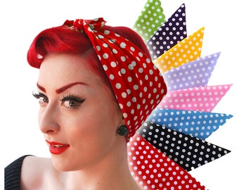 Rockabilly Polka Dot Bandana 8 colours - Roller Derby Bandana - 50s style Retro Head Scarf - Spotty Scarf - Rosie the Riveter