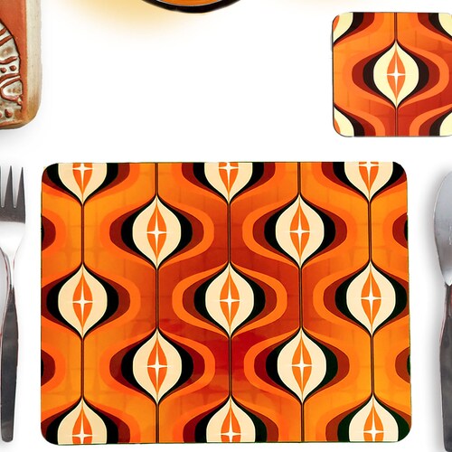 Orange Op Art Placemat and Coaster 70s Kitchen retro Etsy
