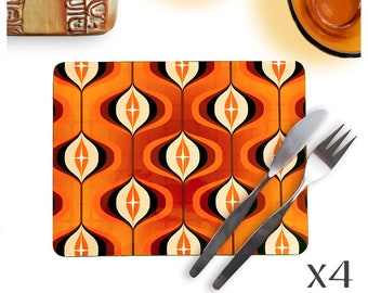 70s Orange Placemats, Set of 4 - 1970s style Table Place Mats - Wedding Gifts for Couples - New Home Present - Retro Placemats - UK size