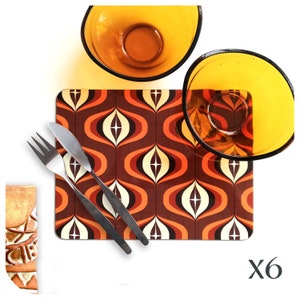 1970s Brown Placemats Set of 6 - 70s Style Op Art Place mats - Mid Century Table Mats - UK SIZE