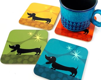Posavasos de perro salchicha: posavasos de perro salchicha estilo mediados de siglo