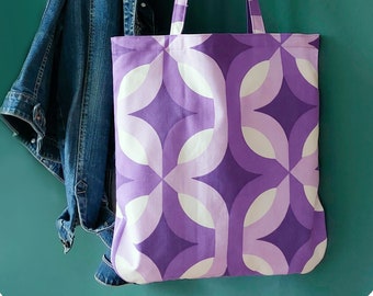 Vintage Fabric Tote Bag - 70s Purple Graphic Fabric Upcycled Tote Bag - Limited Edition