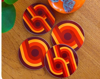 70s Style Retro Coasters, set of four - 1970s Supergraphic Coasters - Geometric Drinks Mats - Retro Home Decor - 70's Décor