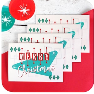 Retro Mid Century Christmas Cards, Pack of 4 - Vintage Atomic Style Christmas Cards