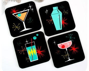Posavasos retro para cócteles: decoración moderna de mediados de siglo para tu bar (juego de 4)