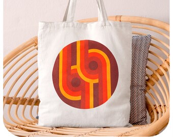 Retro 70s Graphics Tote Bag - 1970s style Shopping Bag - Everyday Funky Canvas Tote Bag