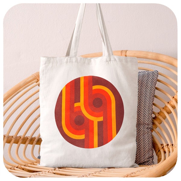 Retro 70s Graphics Tote Bag - 1970s style Shopping Bag - Everyday Funky Canvas Tote Bag