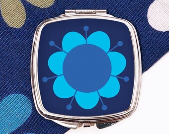 Espejo compacto con diseño de flores retro: espejo de bolsillo estilo años 60 y 70