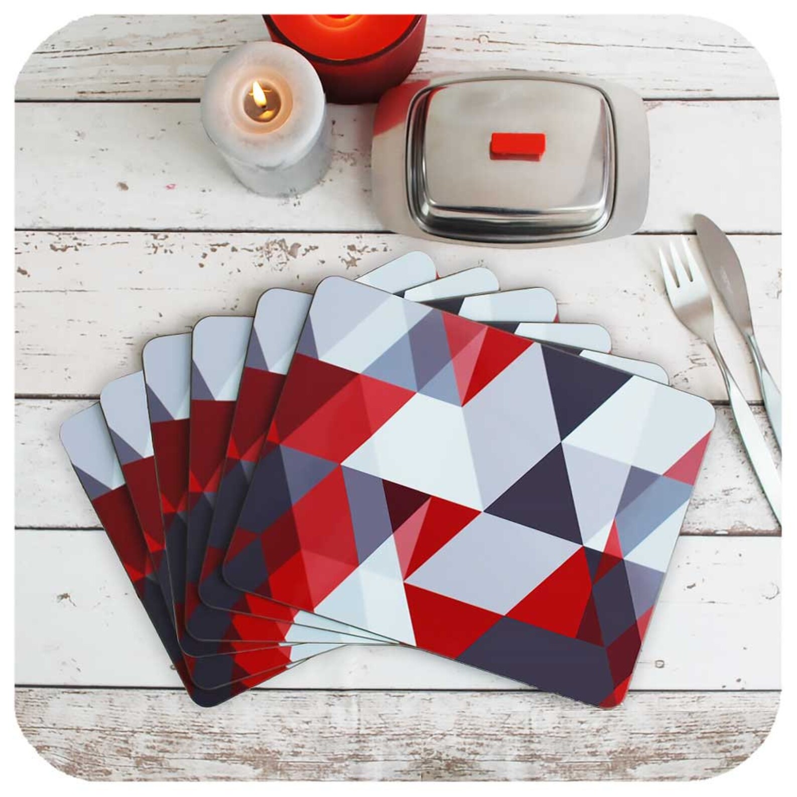 Scandinavian Modern Placemats set of 6 Red and Grey Scandi Etsy