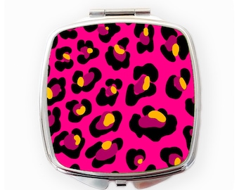 Espejo compacto con estampado de leopardo rosa: espejo de bolsillo kitsch
