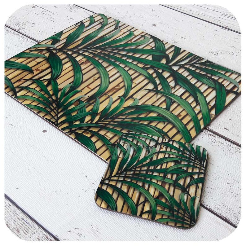 Tropical Palm Leaf Print Placemat and Coaster Tiki Bamboo Etsy Australia