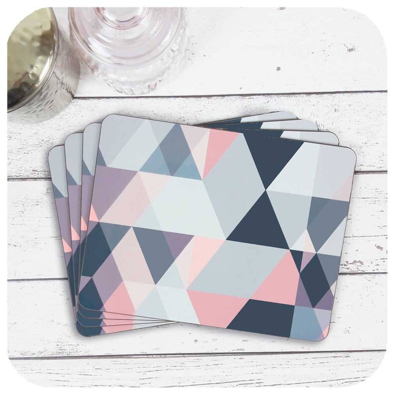 Geometric Placemats in Blush Pink and Grey Set of 4 Blush Etsy