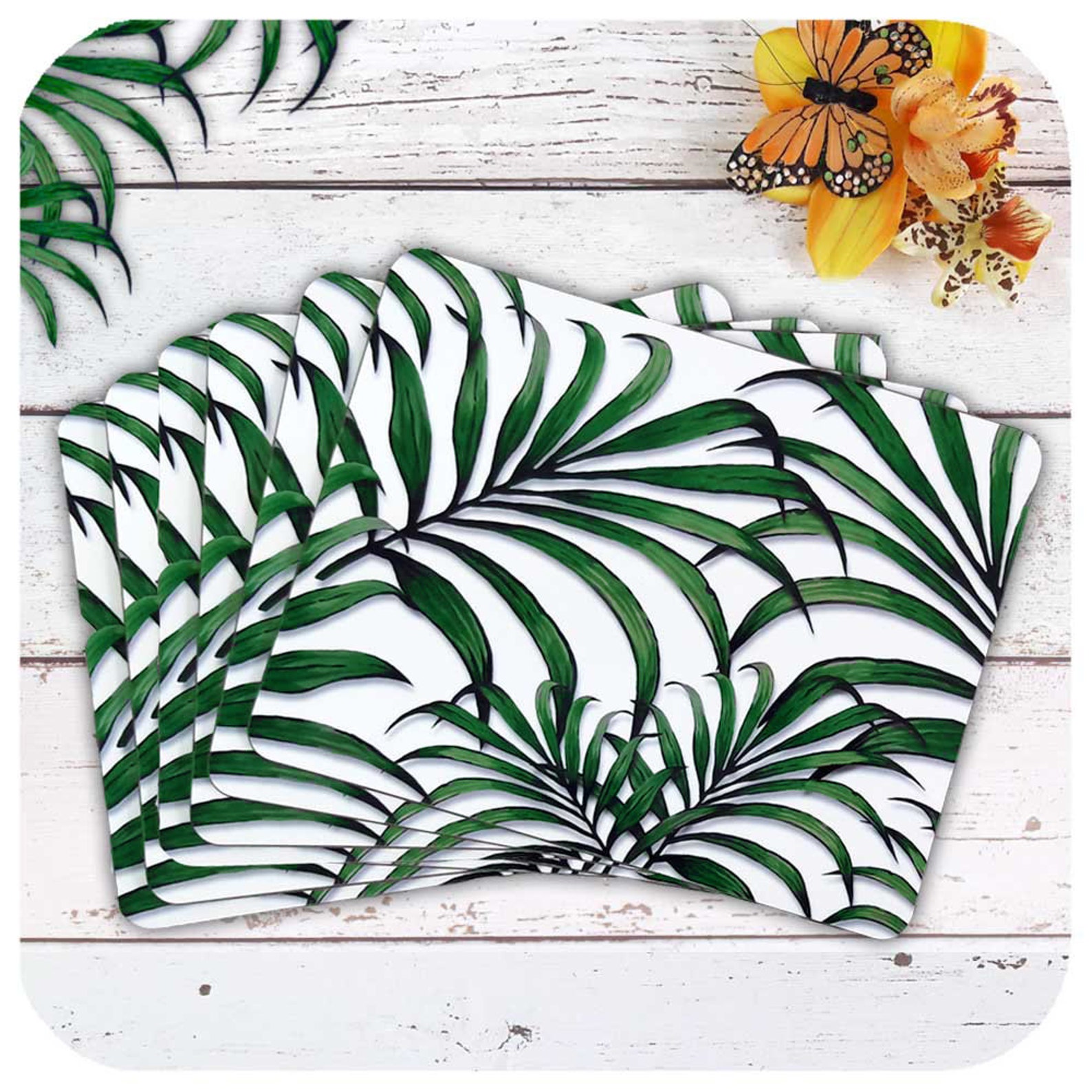 Palm Leaf Placemats Set of 6 Botanical Table Mats Tropical Etsy