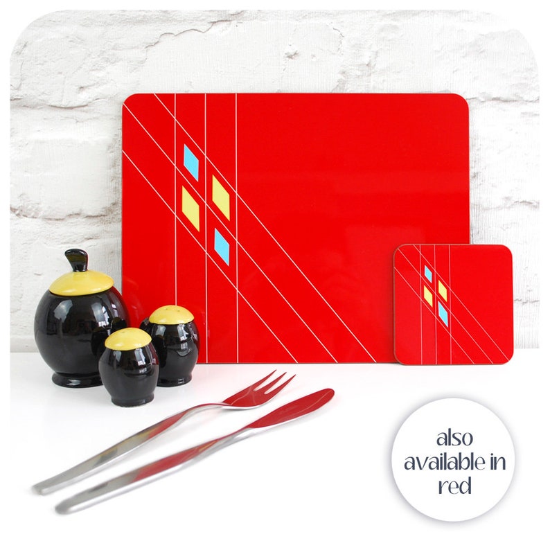 Art Deco Placemat and Coaster Mid Century Geometric Table Etsy