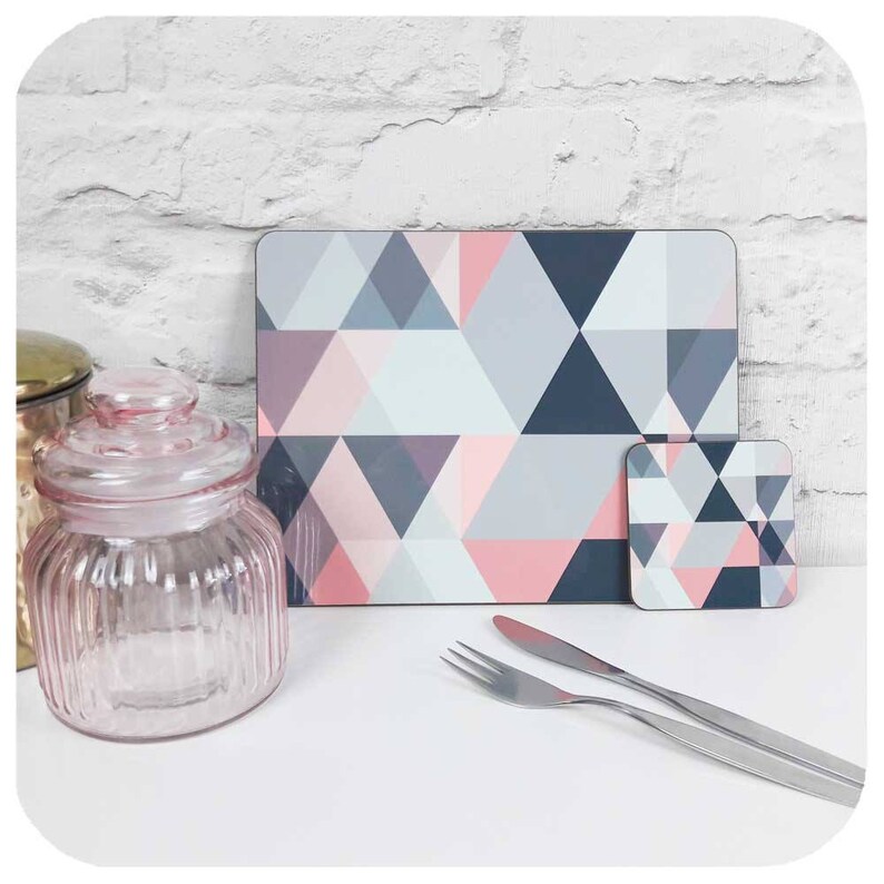 Grey and Blush Pink Placemats Set of 6 Geometric Place Mats Etsy UK