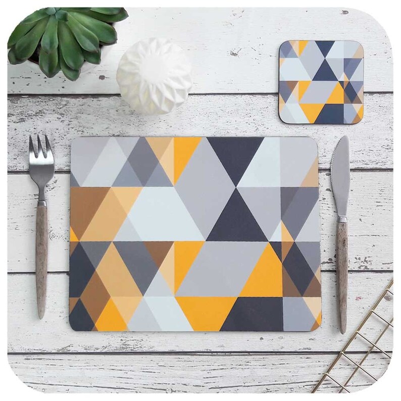 Scandi Geometric Placemats 4 Triangle Print Grey and Etsy UK