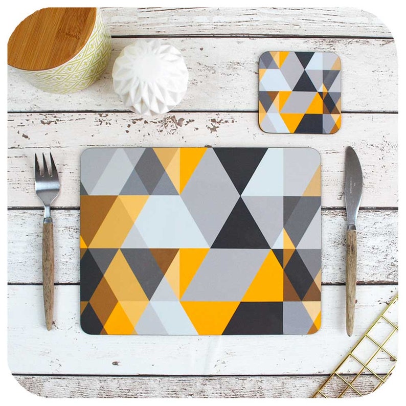 Scandi Geometric Placemat and matching Coaster Grey and Etsy