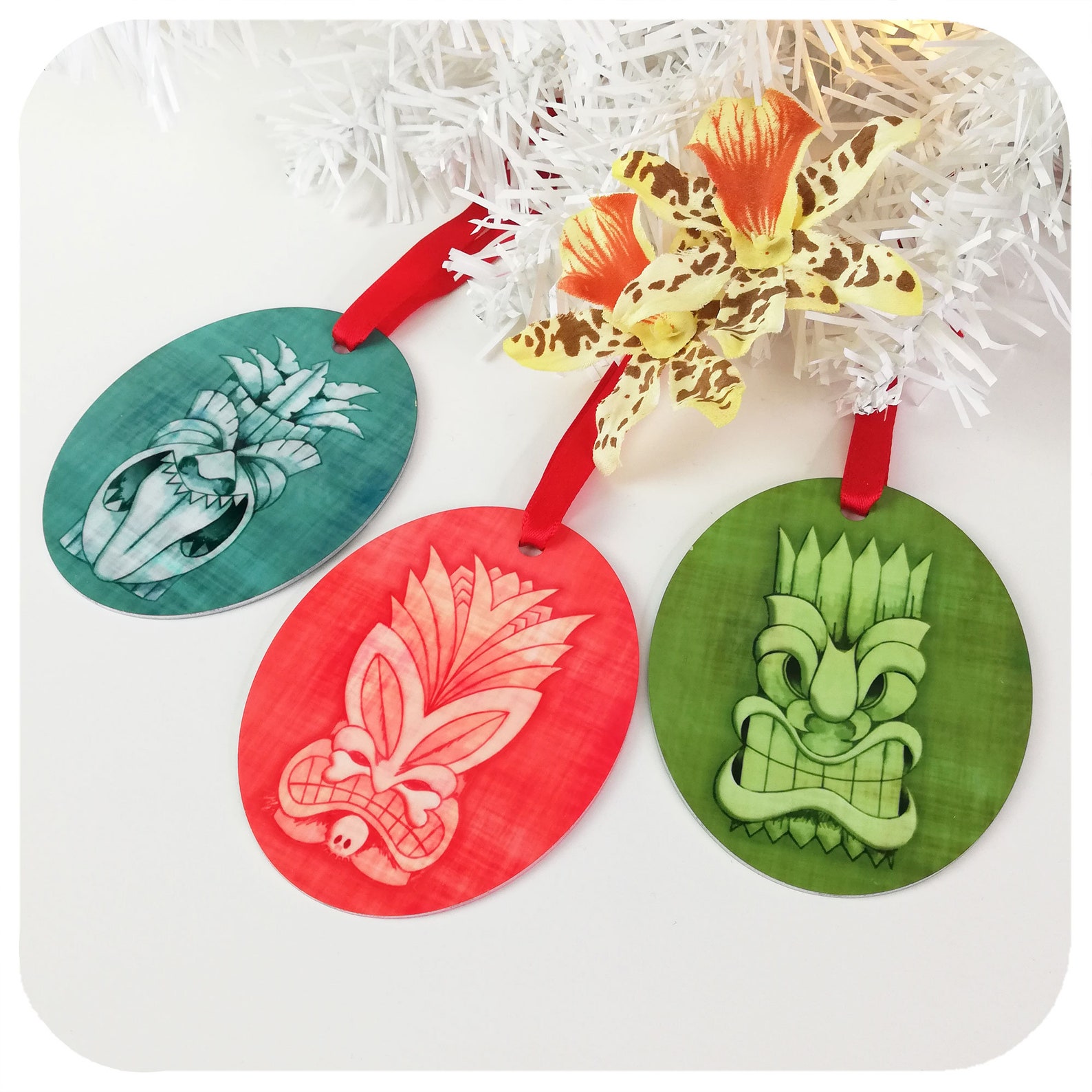 Tiki Christmas Decorations Set of 3 Mele Kalikimaka Etsy